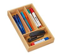 Relaxdays Organizador Cajones 4 Compartimentos, Separador Cajón, 4x16x28 cm, Bandeja Ordenar, Bambú, Natural