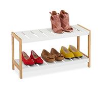 Relaxdays Organizador Calzado, 2 Niveles, para 6 Pares, Abierto, Zapatero 36 x 70 x 26 cm, MDF, Bambú, Natural y Blanco