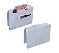 Relaxdays Organizador Cama 4 Compartimentos, Cierre Contacto Fieltro, Bolsillo Cabecero, 31,5 x 41 x 8 cm, Gris Claro