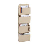Relaxdays Organizador Colgante 4 Compartimentos, Beige | Bolsa Almacenaje con Ganchos para Colgar, para Baño u Oficina