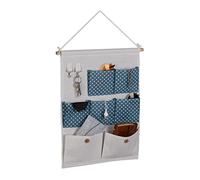 Relaxdays Organizador Colgante, 7 Bolsillos, 2 Ganchos, Algodón, 60 x 39 cm, Almacenamiento Pared Baño, Oficina, Azul