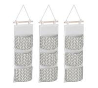 Relaxdays Organizador Colgante de Pared, 3 Bolsas Almacenaje de Algodón, 74x20 cm, para Baño, Pasillo y Oficina, Gris