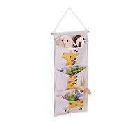 Relaxdays Organizador Colgante Niños, Diseño Jirafa, Almacenamiento Pared, 3 Bolsillos, Tela, 82 x 33,5 cm, Multicolor