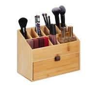 Relaxdays Organizador Cosméticos, Caja Almacenamiento Maquillaje con Cajón, Bambú, 19 x 25,5 x 12,5 cm, Natural