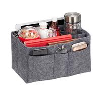 Relaxdays Organizador de Bolsos, de Fieltro, Muchos Compartimentos, Separador Extraíble, Tamaño M, Gris Oscuro