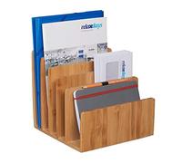 Relaxdays Organizador de Correo para Escritorio, Archivador de Bambú, Portadocumentos Vertical, 23x24,5x25 cm, Natural