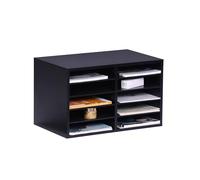 Relaxdays Organizador de Documentos de bambú, DIN A4, 10 Compartimentos, Oficina, 31 x 49 x 31 cm, Negro
