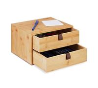 Relaxdays Organizador de Escritorio, 2 Cajones, Bambú, 14,5 x 25 x 20 cm, Cajonera para Oficina y Despacho, Natural