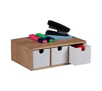 Relaxdays Organizador de escritorio con 3 cajones blanco,marrón claro