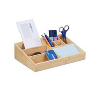 Relaxdays Organizador de Escritorio 9 Compartimentos, Bambú, Oficina, Baño, 9x33x21 cm, Cajonera de Sobremesa, Natural