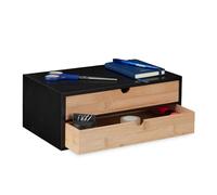 Relaxdays Cajonera sobremesa bambú y MDF 2 cajones marrón claro,negro