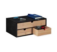 Relaxdays Organizador de Escritorio con 3 Cajones, Bambú Veteado y MDF, para Oficina, 13,5 x 33 x 21 cm, Natural y Negro