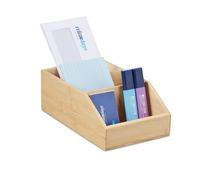 Relaxdays Organizador de Escritorio con 3 Compartimentos, Portalápices de Bambú, 9 x 15,5 x 25,5 cm, Oficina, Natural
