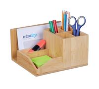 Relaxdays Organizador de escritorio con tarjetero marrón claro
