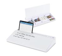 Relaxdays Organizador de Escritorio con Pizarra, 8 Compartimentos, plástico, 5,5 x 40 x 18 cm, Blanco
