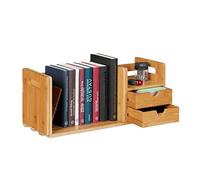 relaxdays Organizador de Escritorio, Dos cajones, Librería extraíble, Cajonera, Bambú, Marrón, 21 x 80,5 x 19 cm