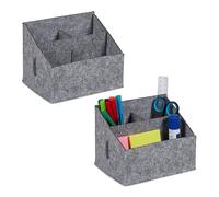 Relaxdays Organizador de Escritorio, Fieltro, Set de 2, 3 Compartimentos, 14 x 18 x 14,5 cm, Portalápices Oficina, Gris