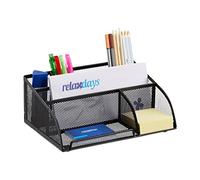 Relaxdays Organizador de Escritorio Pequeño con 5 Compartimentos, Metal, Negro, 10.5 x 25.5 x 18 cm