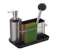 Relaxdays Organizador de Fregadero con dispensador y portaesponja, Acero Inoxidable, 19x21x12 cm, Set Cocina