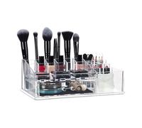 Relaxdays Organizador de maquillaje, 16 casillas negro,transparente