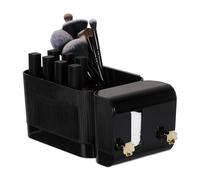 Relaxdays Organizador de Maquillaje 4 Compartimentos, 2 Ganchos, para Bastoncillos, Pared, Plástico, Negro y Dorado