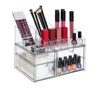 Relaxdays Organizador de Maquillaje con 14 Compartimentos y 3 Cajones, Pintaúñas, Labiales, de Plástico, Transparente
