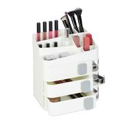 Relaxdays Organizador de Maquillaje, con 24 Compartimentos, Almacenamiento Cosméticos, Plástico, 27,5x26x21 cm, Blanco