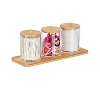 Relaxdays Organizador de maquillaje con 3 tarros marrón claro,transparente