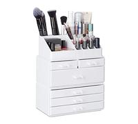 Relaxdays Organizador de Maquillaje con 6 Cajones, Acrílico, Blanco, 29 x 23.5 x 14 cm, Fibra