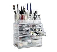 Relaxdays Organizador de Maquillaje con cajones, Fibra acrílica, Neceser apilable, Transparente