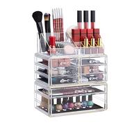 Relaxdays Organizador de Maquillaje con cajones, Fibra acrílica, Neceser apilable, Transparente-Dorado