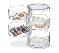 Relaxdays Organizador de Maquillaje, Cuatro Compartimentos giratorios, Estuche acrílico, Transparente
