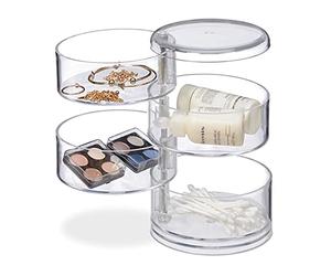 Relaxdays Organizador de Maquillaje, Cuatro Compartimentos giratorios, Estuche acrílico, Transparente