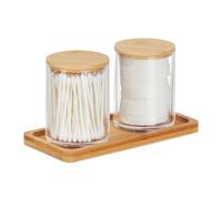 Relaxdays Organizador de maquillaje doble bandeja marrón claro,transparente