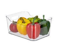 Relaxdays Organizador de Nevera 10,5 x 25 x 18 cm, Almacenaje de Alimentos, Caja para Frigorífico, con Asa, Transparente