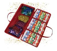 Relaxdays Organizador de papel regalo, cremallera, asas, 3 bolsillos de malla, 34 x 82 x 13 cm, roja