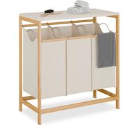 Relaxdays, organizador de ropa con 3 cestos extraíbles, estante plegable, dimensiones: 84,5 x 78,5 x 40 cm, material: bambú, color: natural/crema