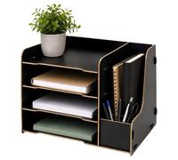 Relaxdays Organizador DIN A4, revistero con portalápices, negro