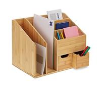 Relaxdays Organizador Escritorio, 2 Cajones, 5 Compartimentos, Cartas y Documentos, 29 x 37 x 25 cm, Bambú, Natural