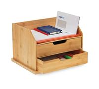 Relaxdays Organizador Escritorio, 2 Cajones, para Oficina, Bandeja Documentos, 24x36x28 cm, Madera Bambú, Color Natural