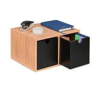 Relaxdays Organizador Escritorio, 2 Cajones, Rectangular, Bambú y MDF, 14,5x24,5x20 cm, Sobremesa, Natural y Negro