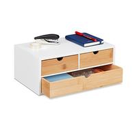 Relaxdays Organizador Escritorio, 3 Cajones, Almacenamiento Material Oficina, Bambú y MDF, 14x33x21cm, Natural y Blanco