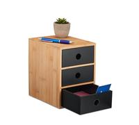 Relaxdays Organizador Escritorio, 3 Cajones, Rectangular, Bambú y MDF, 21 x 15 x 20 cm, Sobremesa, Natural y Negro