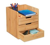Relaxdays Organizador escritorio 3 cajones 1 balda marrón claro