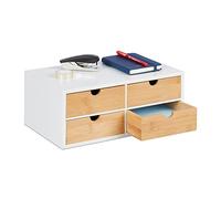 Relaxdays Organizador escritorio 4 cajones blanco,marrón claro