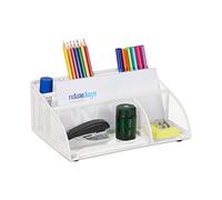 Relaxdays Organizador Escritorio, 5 Compartimentos, Diseño Rejilla, 10,5 x 25,5 x 17 cm, Organización Oficina, Blanco