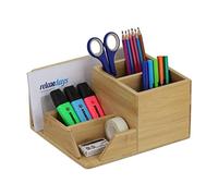 Relaxdays Organizador Escritorio Bambú 5 Compartimentos, 11,5 x 22 x 19 cm, Caja de Oficina para Bolis y Cartas, Natural