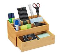 Relaxdays Organizador escritorio bambú 6 espacios marrón claro