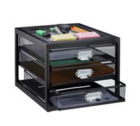 Relaxdays Organizador escritorio con 3 cajones A4 negro,plata