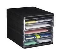 Relaxdays Organizador escritorio con 5 cajones negro,transparente